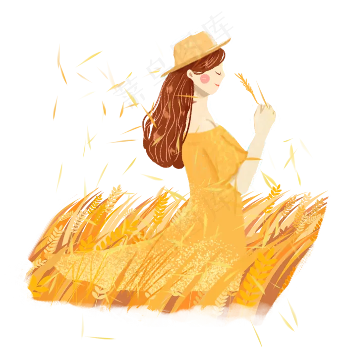 芒种拾穗吹风女孩png素材(2000X2000(DPI:300))psd模版下载
