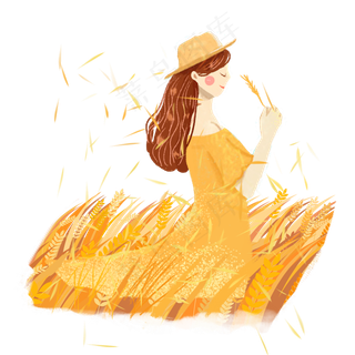 芒种拾穗吹风女孩png素材