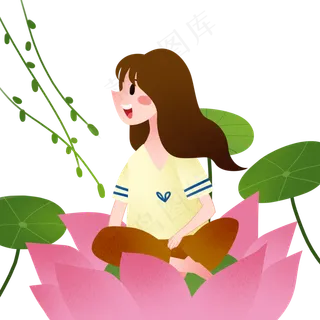 坐在荷花的小女孩