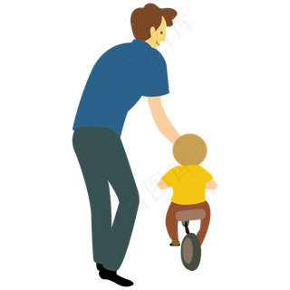 卡通矢量看着孩子骑车的爸爸