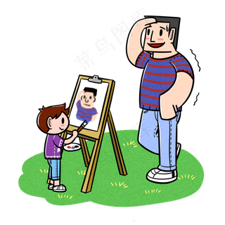 卡通父亲节夸张风父子作画png