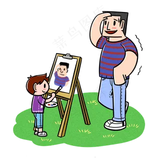 卡通父亲节夸张风父子作画png