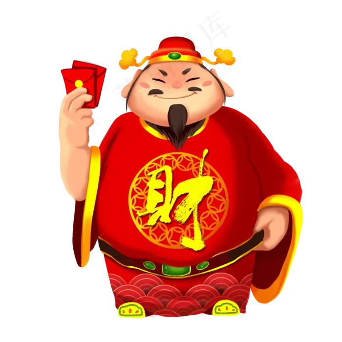 新年Q版可爱财神,免抠元素(2000*2000px 300 dpi )psd模版下载