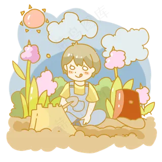 公园玩沙堆男孩