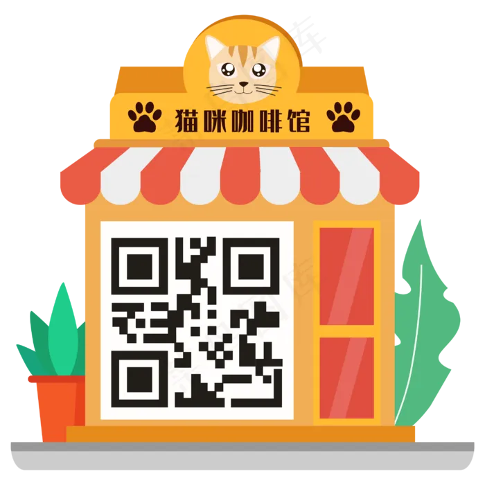 猫咪馆二维码边框矢量图,免抠元素(3000*3000px 300 dpi )ai矢量模版下载