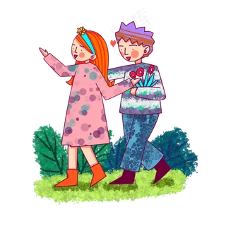 卡通风格春日情侣踏青出游