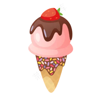 夏季食物手绘水果甜筒,免抠元素