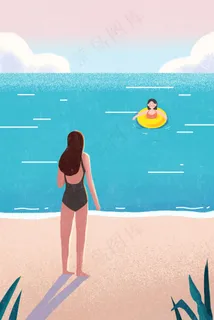 小清新扁平风立夏海边游玩 小清新扁平风立夏海边游玩