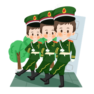 建军节卡通军人排队PNG素材