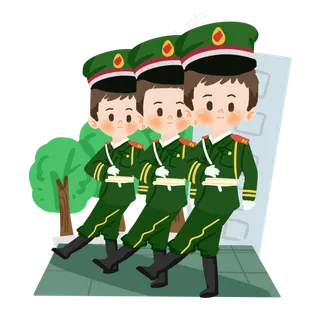 建军节卡通军人排队PNG素材
