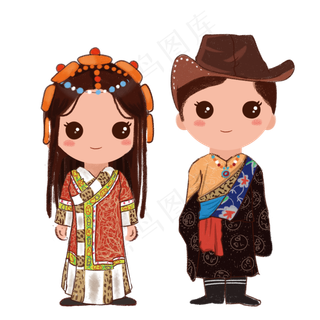站立的少数民藏族情侣PNG素材