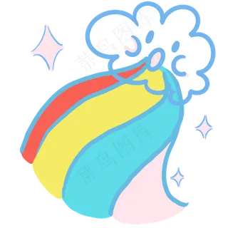 夏日小清新雨后彩虹可爱云朵吹气