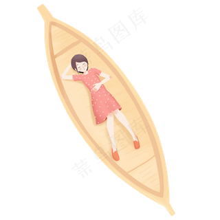 卡通女孩躺在船上