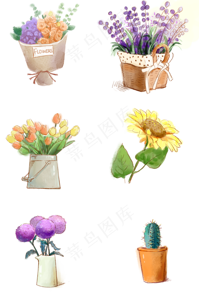 手绘水彩一堆鲜花(2000X3020(DPI:300))psd模版下载