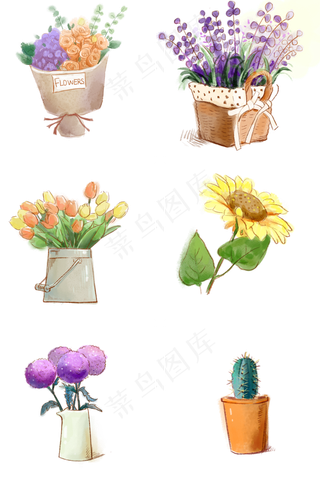 手绘水彩一堆鲜花