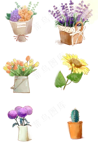 手绘水彩一堆鲜花