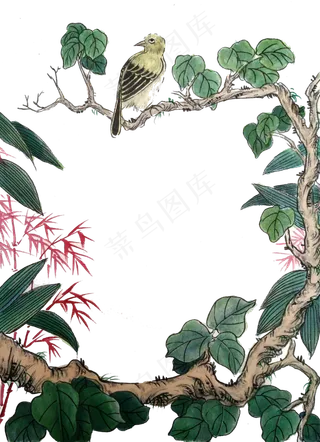 春天国画水墨枝头花鸟中国风雀鸟,免抠元素