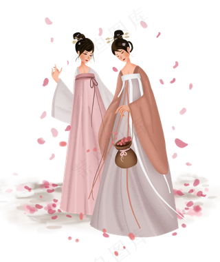 中国风采花的少女