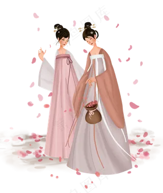 中国风采花的少女