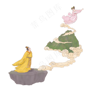 手绘中国古代神话传说巫山神女,免抠元素