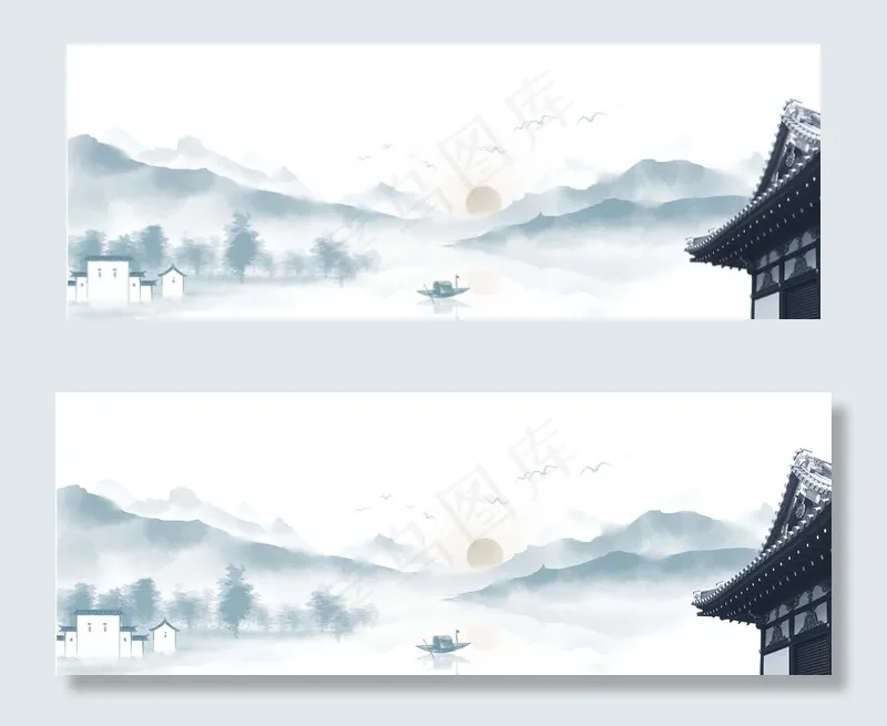 中国风水墨画古韵地产平面广告(1920*700px 	       )psd模版下载