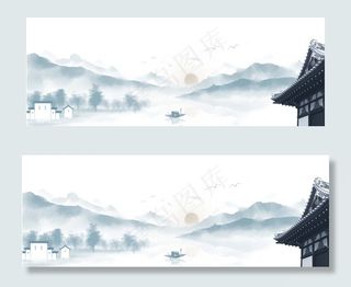 中国风水墨画古韵地产平面广告