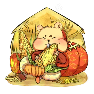 鼠年中国红偷吃美食丰收,免抠元素