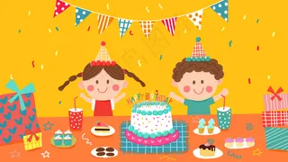 卡通小清新儿童过生日配图
