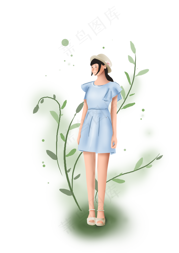 清新夏日女孩素材,免抠元素(3508X4961(DPI:300))psd模版下载