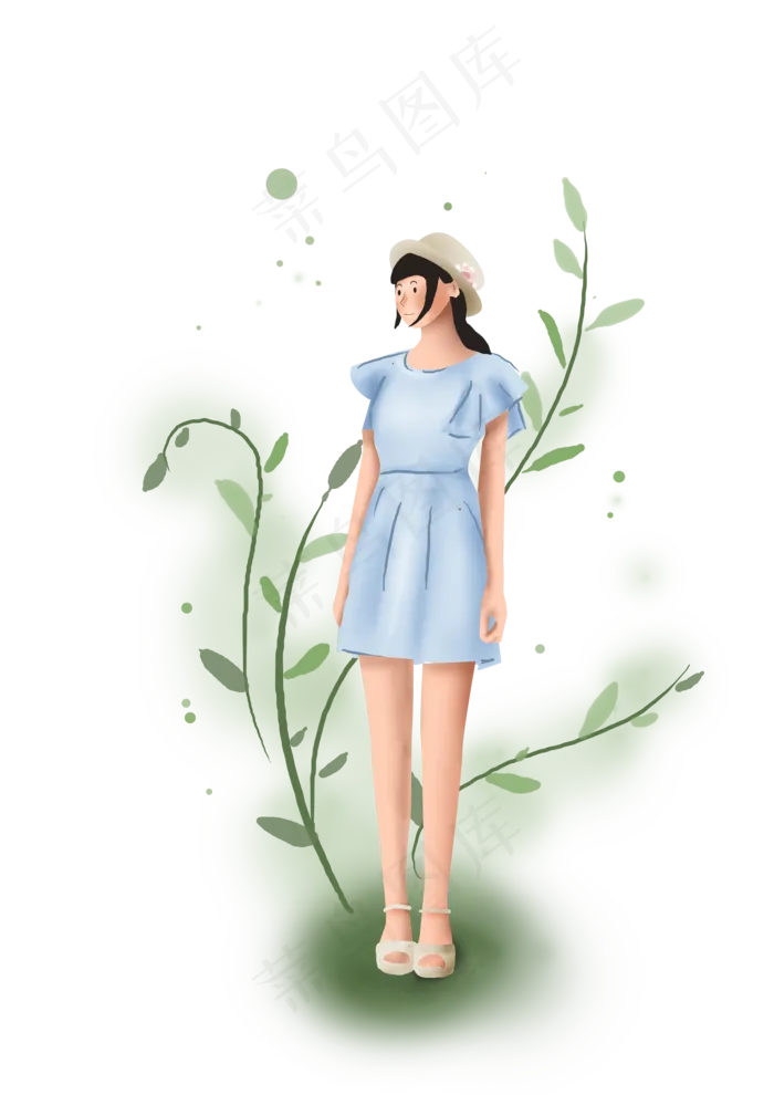 清新夏日女孩素材,免抠元素(3508X4961(DPI:300))psd模版下载