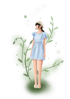 清新夏日女孩素材,免抠元素