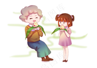 端午节奶奶和孙女一起吃粽子