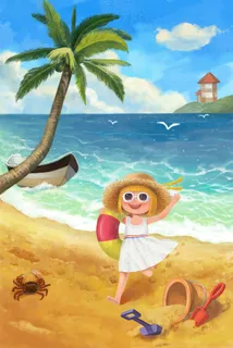 假日  海边 小女孩 夏天  风景