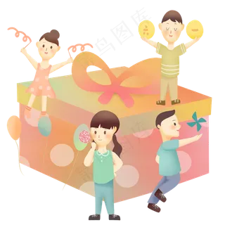 站在礼盒的儿童