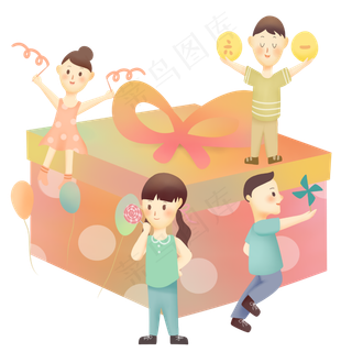 站在礼盒的儿童