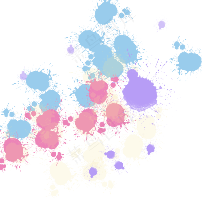 彩色泼墨溅开蓝色粉色紫色,免抠元素(2048*2048px)psd模版下载
