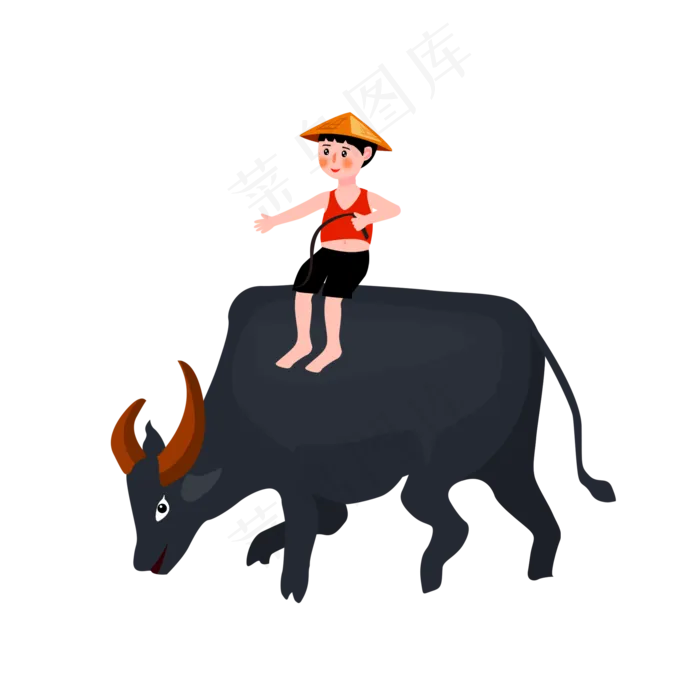 卡通水牛清明牧童(2000X2000(DPI:300))psd模版下载