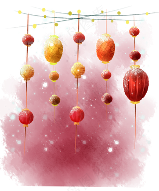 水彩春节灯笼挂饰,免抠元素