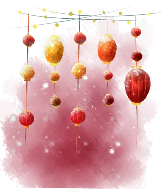 水彩春节灯笼挂饰,免抠元素