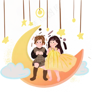 六一儿童节黄色卡通手绘月亮儿童