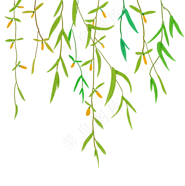 手绘春天绿色垂柳叶子,免抠元素(2500X2500(DPI:300))psd模版下载