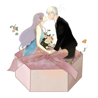 情人节2月14礼物恋人亲吻PNG玫瑰