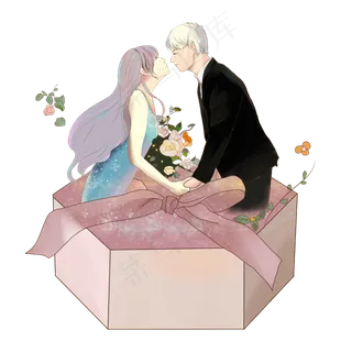 情人节2月14礼物恋人亲吻PNG玫瑰