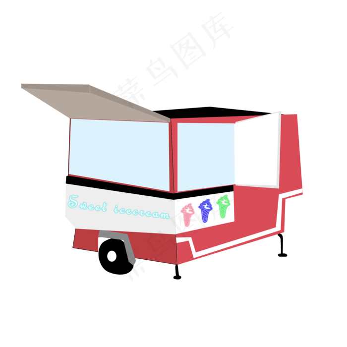 夏日手绘冰激凌车矢量图