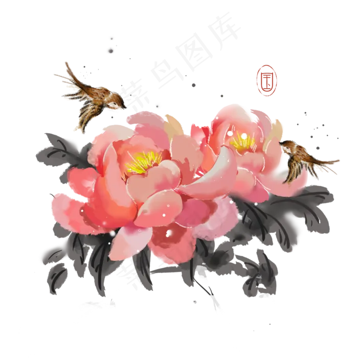 水墨花鸟古风素材,免抠元素