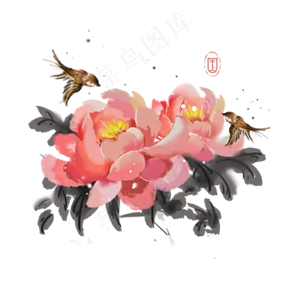 水墨花鸟古风素材,免抠元素