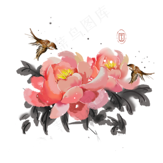 水墨花鸟古风素材,免抠元素