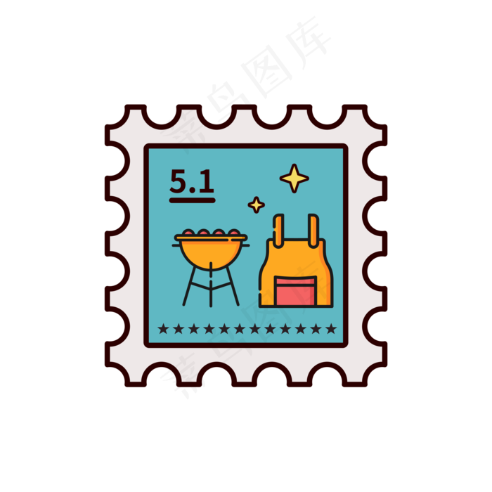 五一劳动节矿工扁平邮票(2000X2000(DPI:300))psd模版下载