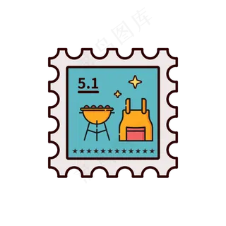 五一劳动节矿工扁平邮票