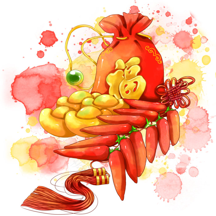 水彩春节新年春节装饰(2000X2000(DPI:300))psd模版下载